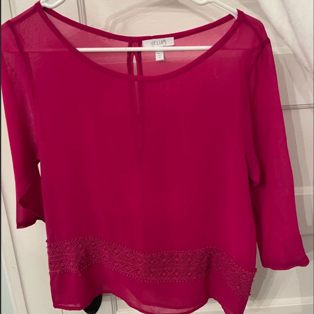 dELiA*s Magenta Chiffon 3/4 Sleeve Top Blouse